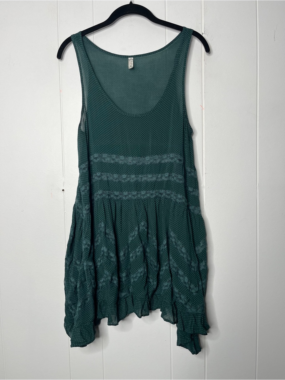 FP Intimately Voile Lace Trapeze Slip dress Mini Size S Boho Beachy Dark Green